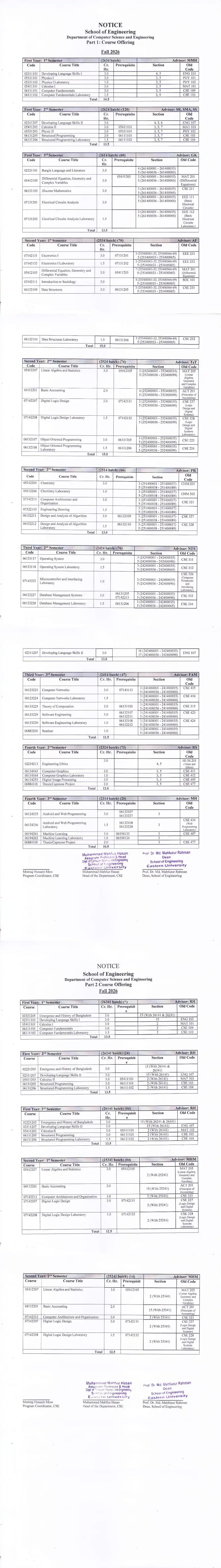 Course Offering, Fall-2026 Department of CSE